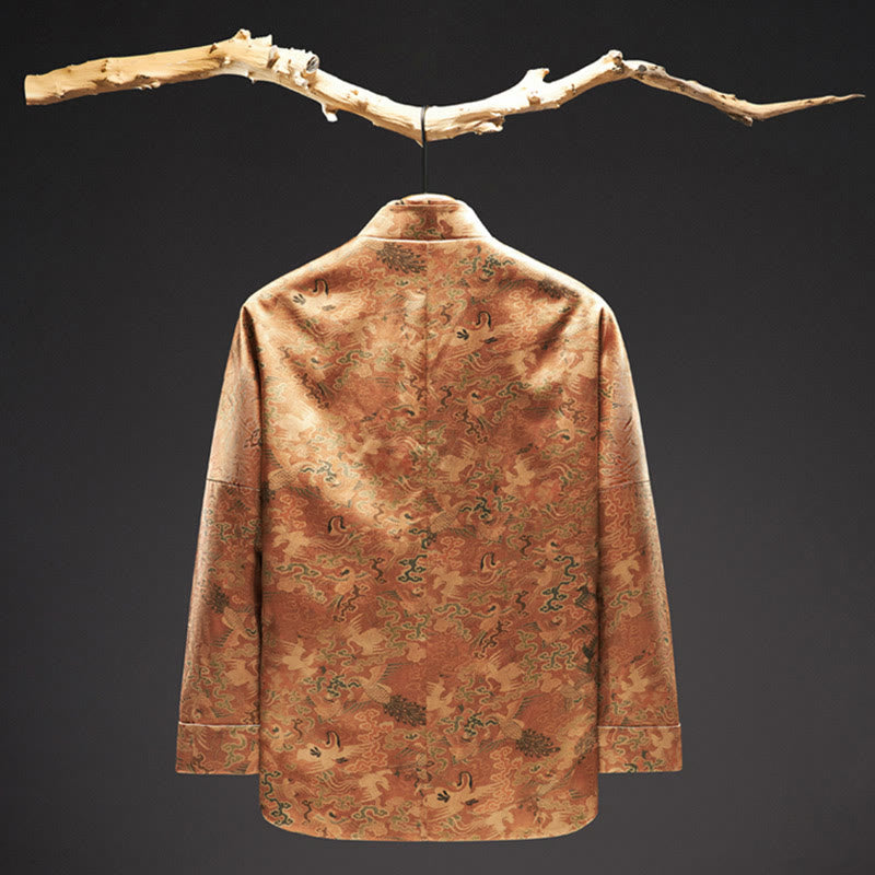 Buddha Stones 100% jedwab morwowy 30 Momme Phoenix Auspicious Clouds Kurtka męska z długim rękawem - image 3