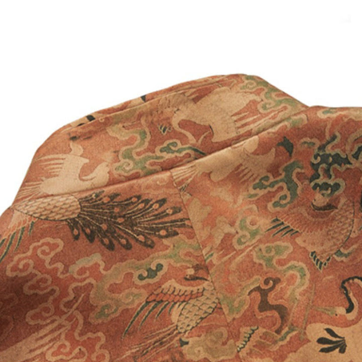 Buddha Stones 100% jedwab morwowy 30 Momme Phoenix Auspicious Clouds Kurtka męska z długim rękawem - image 6