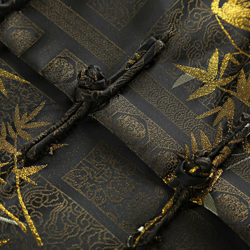 Kurtka męska z długim rękawem i kieszeniami, z żakardowym żakardem i bambusowymi guzikami w kolorze złotym i Buddha Stones - image 7