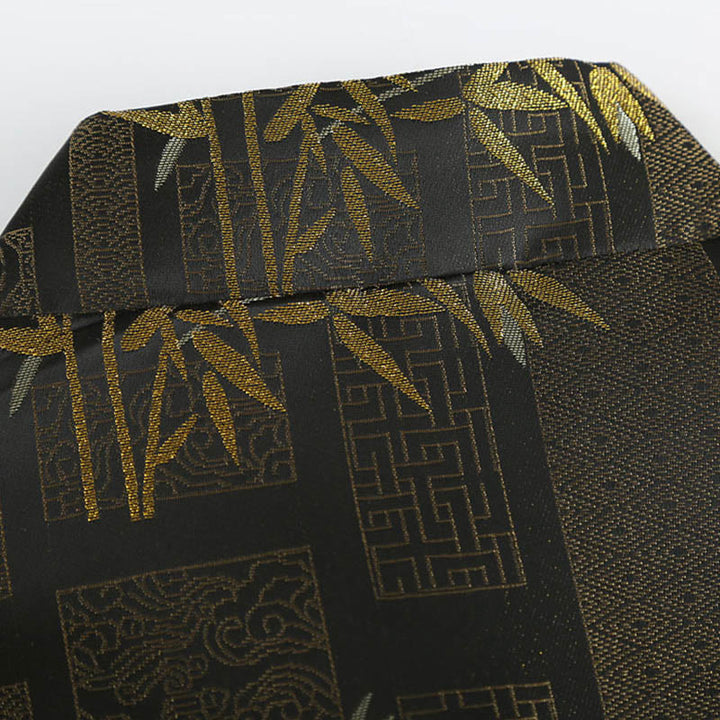 Kurtka męska z długim rękawem i kieszeniami, z żakardowym żakardem i bambusowymi guzikami w kolorze złotym i Buddha Stones - image 5