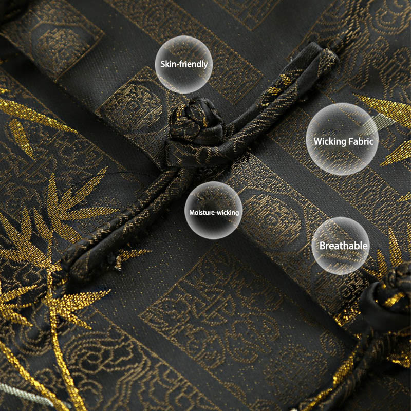 Kurtka męska z długim rękawem i kieszeniami, z żakardowym żakardem i bambusowymi guzikami w kolorze złotym i Buddha Stones - image 6