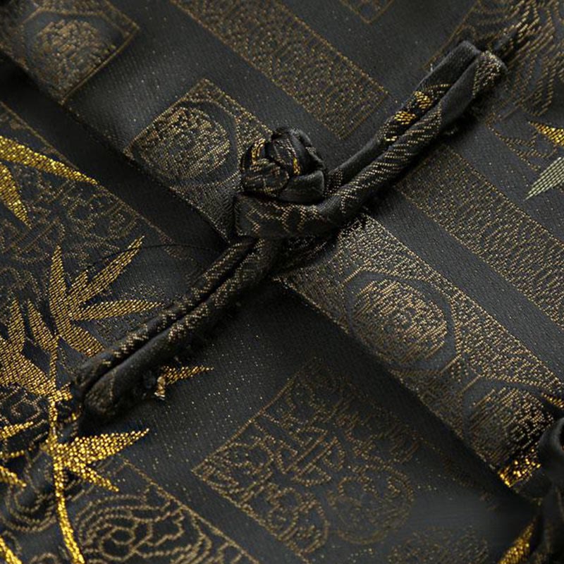 Kurtka męska z długim rękawem i kieszeniami, z żakardowym żakardem i bambusowymi guzikami w kolorze złotym i Buddha Stones - image 8