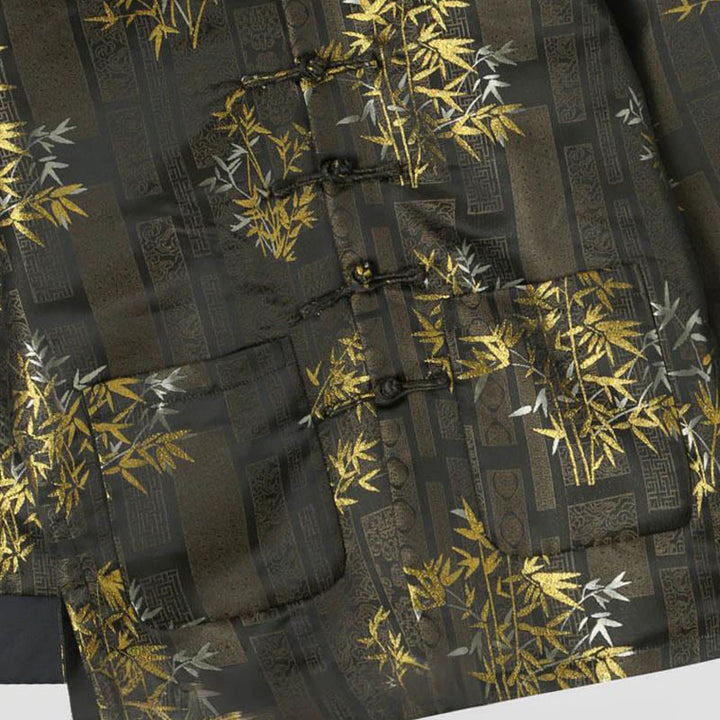 Kurtka męska z długim rękawem i kieszeniami, z żakardowym żakardem i bambusowymi guzikami w kolorze złotym i Buddha Stones - image 3