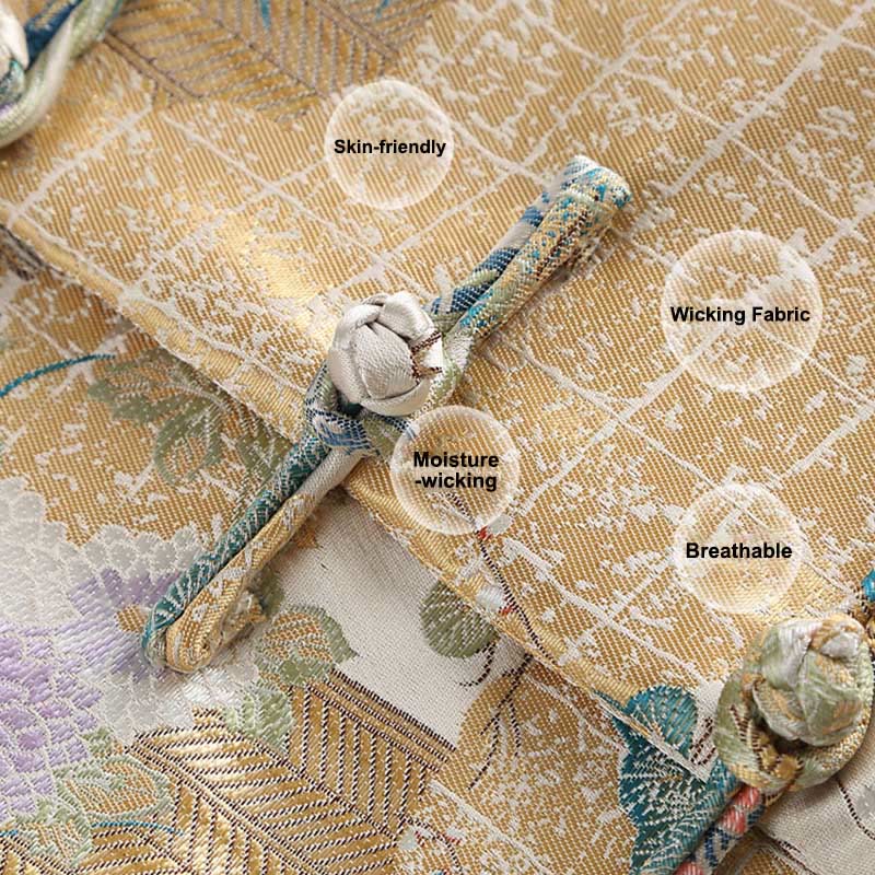 Kurtka męska z długim rękawem i kieszeniami, z motywem kaczki mandarynki i piwonii, z guzikami i Buddha Stones - image 5