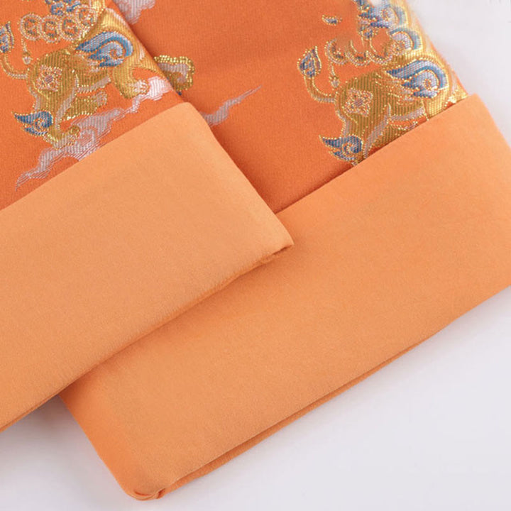 Buddha Stones Pomarańczowy Kirin Pomyślne Chmury Żabka-Guzik Męska Kurtka Długi Rękaw Z Kieszeniami - image 9