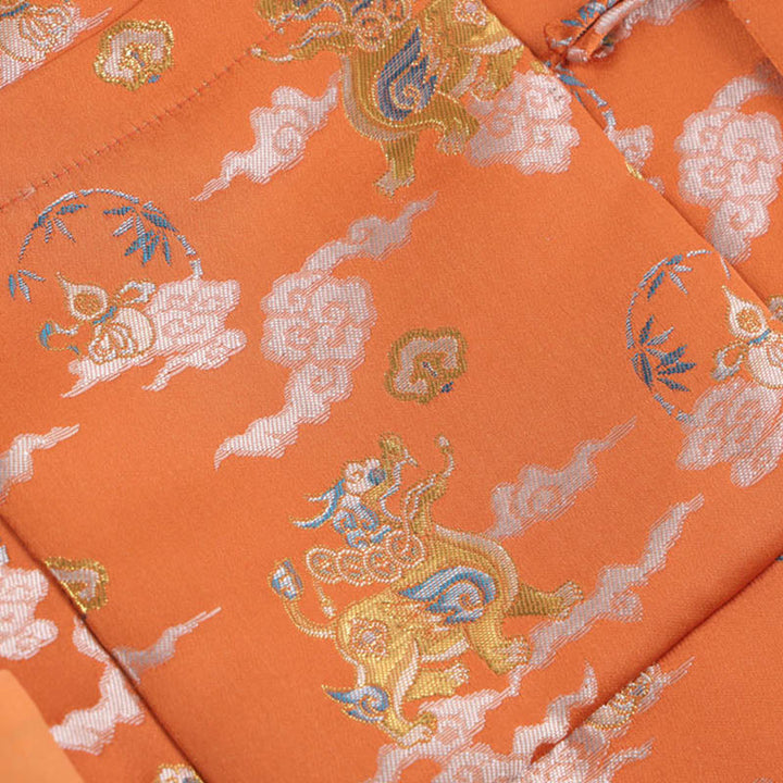 Buddha Stones Pomarańczowy Kirin Pomyślne Chmury Żabka-Guzik Męska Kurtka Długi Rękaw Z Kieszeniami - image 7