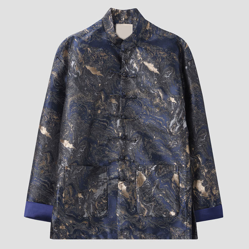 Buddha Stones, niebieskie, płynące góry, żaba, guziki, męska kurtka z długim rękawem i kieszeniami - image 1