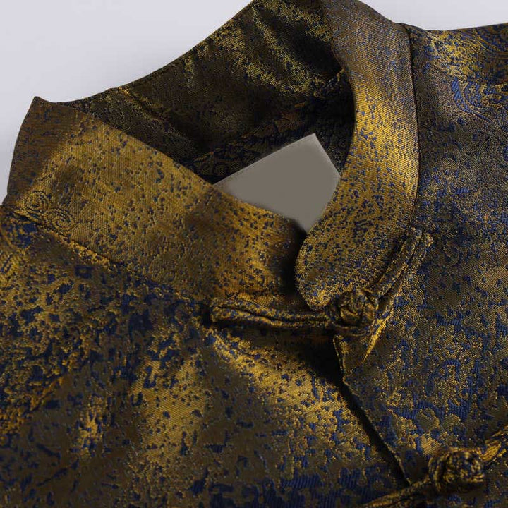 Buddha Stones, złote, pustynne, niebieskie kwiaty, męska kurtka z długim rękawem i kieszeniami, zapinana na guziki i guziki - image 4