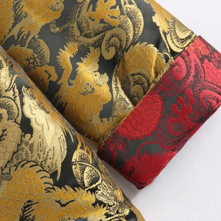 Kurtka męska z długim rękawem i kieszeniami, zimowa, żakardowa, z motywem smoka i żaby, z Buddha Stones - image 9