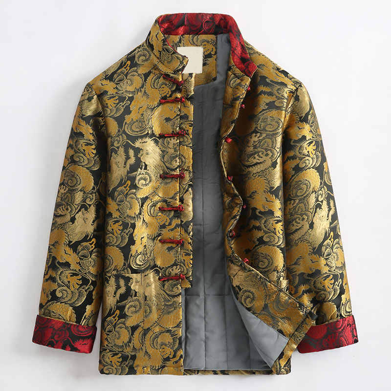 Kurtka męska z długim rękawem i kieszeniami, zimowa, żakardowa, z motywem smoka i żaby, z Buddha Stones - Nawłoć - US/UK/AU44， EU54 (4XL) - image 0