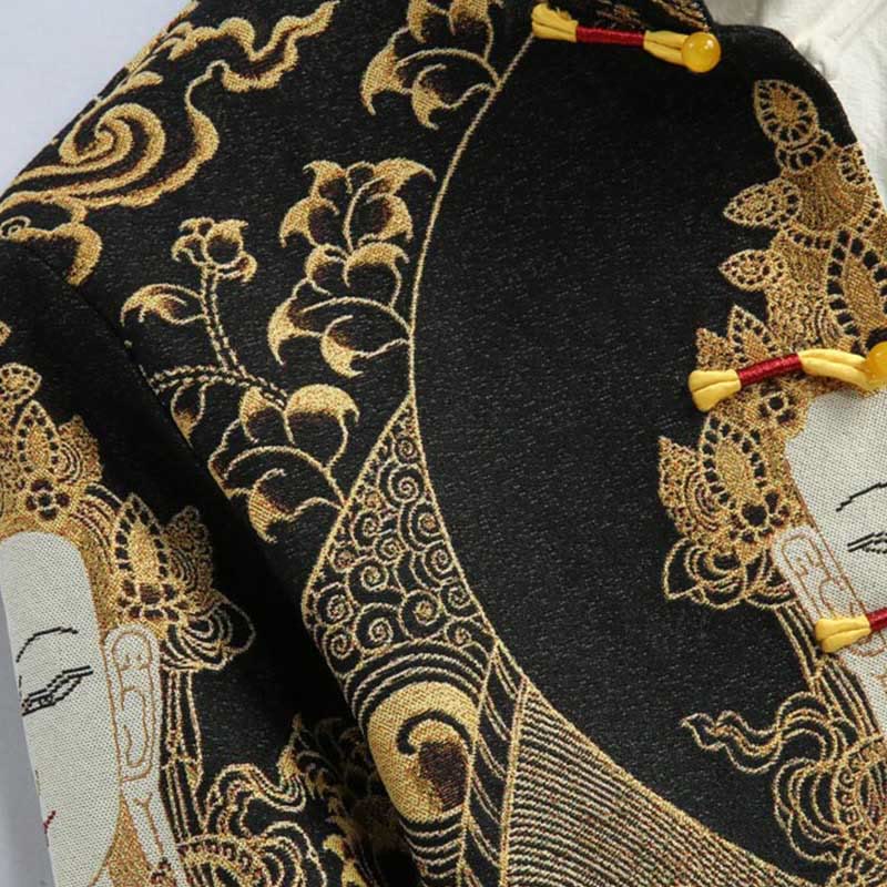 Kurtka męska z długim rękawem i guzikami z motywem żaby Guanyin z Buddha Stones Awalokiteśwary - image 9