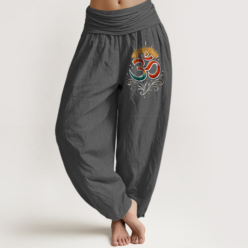 Damskie spodnie haremowe z elastycznej talii z symbolem Om i Buddha Stones w jasnym wzorze - DimGray - US22, UK/AU26, EU54 (6XL) - image 11