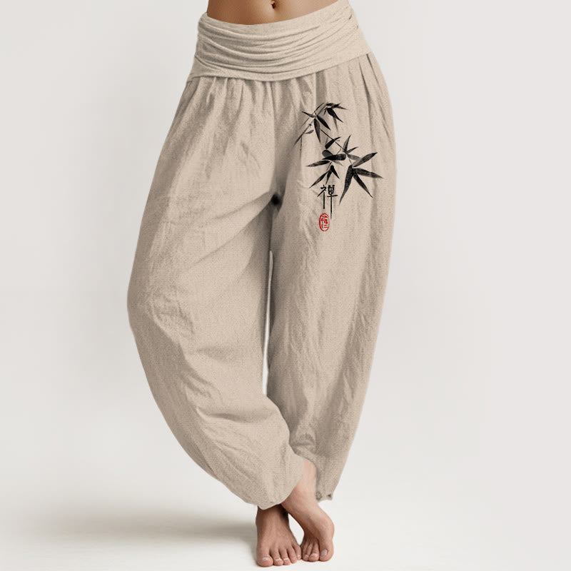 Damskie spodnie haremowe z elastyczną talią i wzorem zen, wykonane z czystej bawełny i bambusa z Buddha Stones - Dębnik - US22, UK/AU26, EU54 (6XL) - image 0