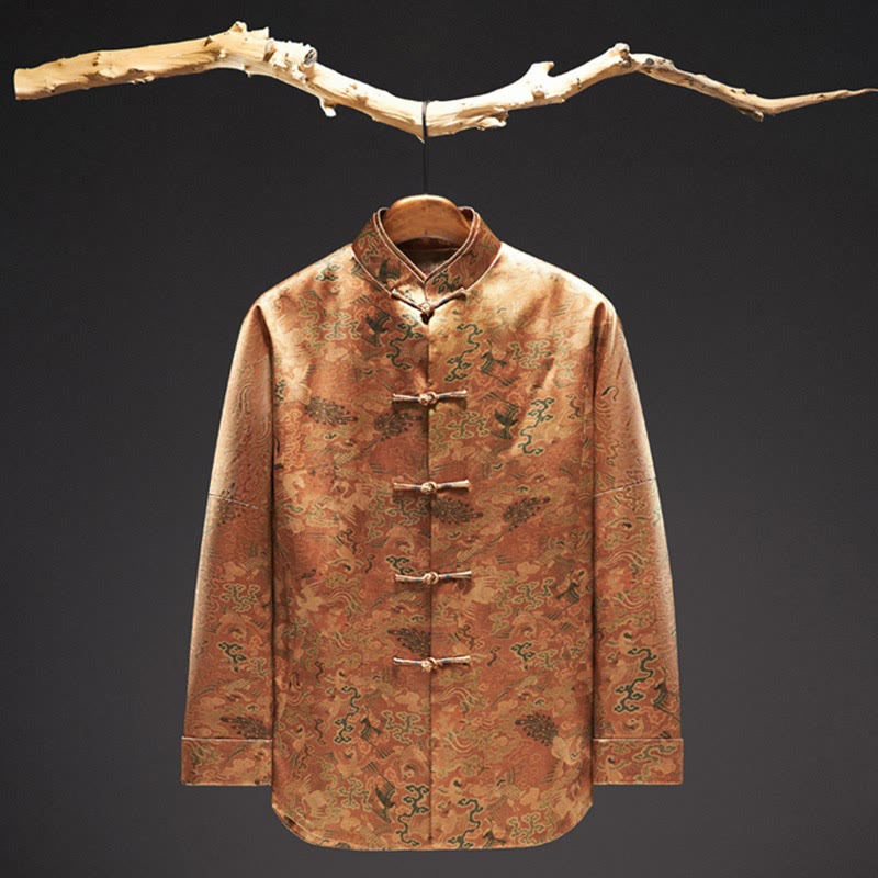 Buddha Stones 100% jedwab morwowy 30 Momme Phoenix Auspicious Clouds Kurtka męska z długim rękawem - image 2