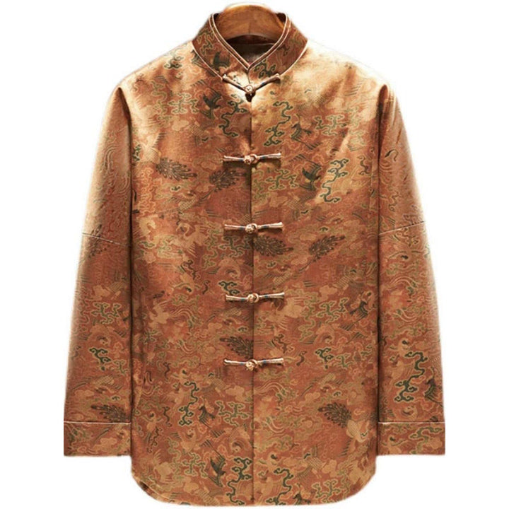 Buddha Stones 100% jedwab morwowy 30 Momme Phoenix Auspicious Clouds Kurtka męska z długim rękawem - image 4