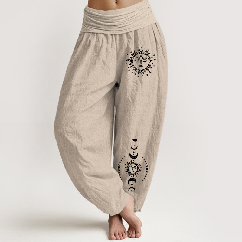 Spodnie damskie haremowe z elastycznej bawełny z motywem Buddha Stones , słońca, księżyca i gwiazd - Dębnik - US22, UK/AU26, EU54 (6XL) - image 11