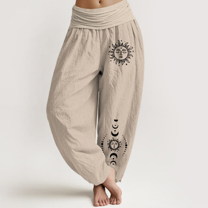 Spodnie damskie haremowe z elastycznej bawełny z motywem Buddha Stones , słońca, księżyca i gwiazd - Dębnik - US22, UK/AU26, EU54 (6XL) - image 11