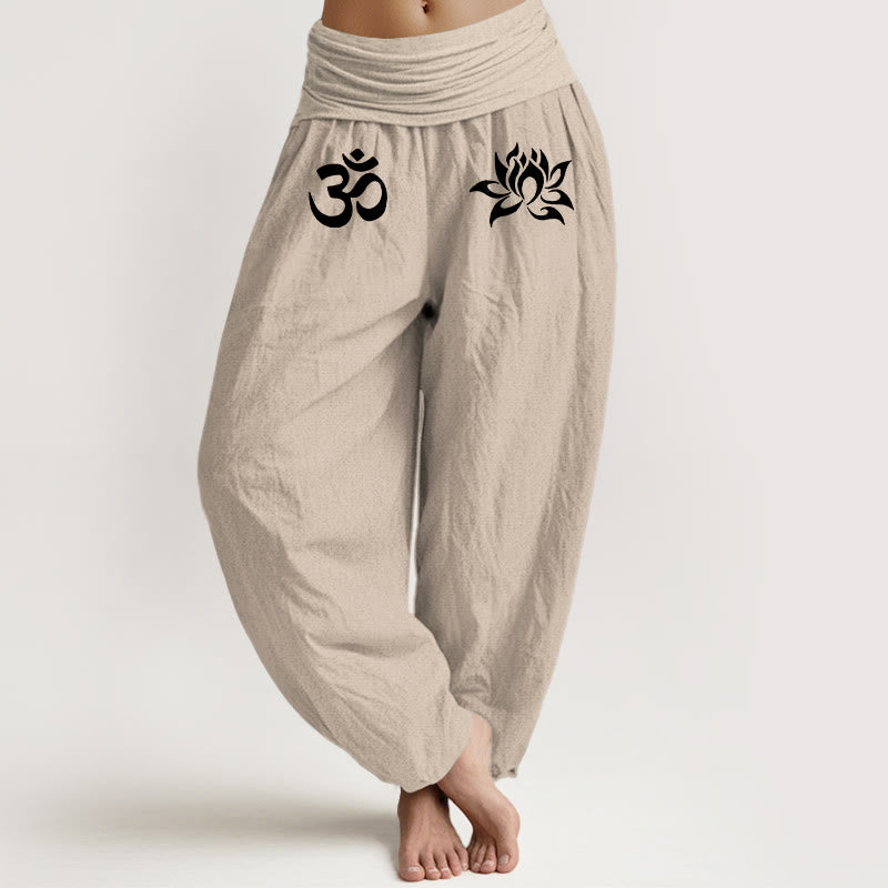 Damskie spodnie haremowe z elastyczną talią, z motywem symbolu lotosu i Buddha Stones w jednolitym kolorze i bawełną - Dębnik - US22, UK/AU26, EU54 (6XL) - image 11