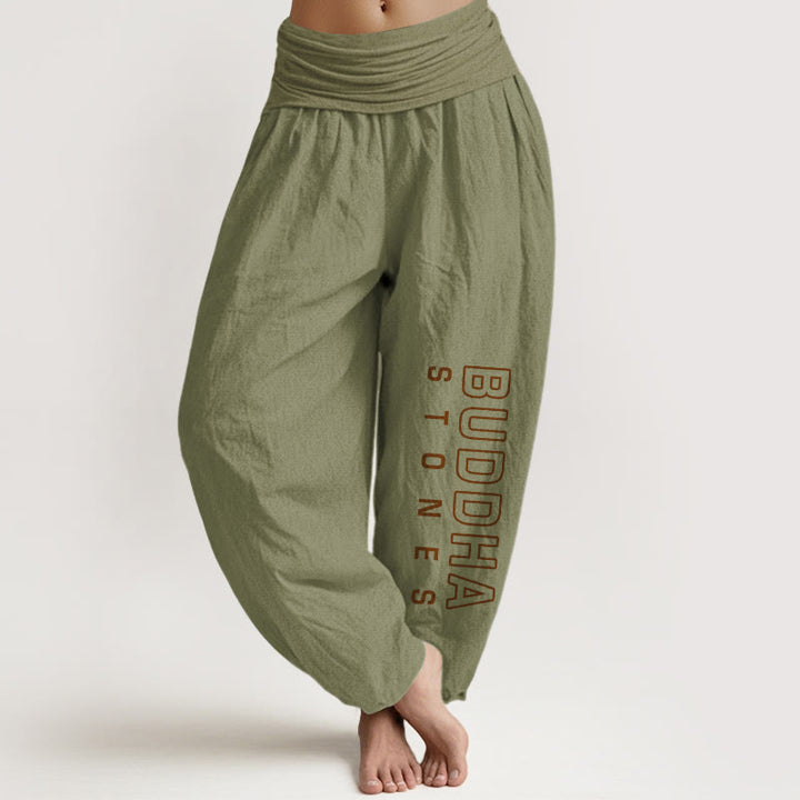Spodnie haremowe damskie z elastyczną talią i napisem „ Buddha Stones Buddha Stones ” w jednolitym kolorze z czystej bawełny - Oliwkowy - US22, UK/AU26, EU54 (6XL) - image 14