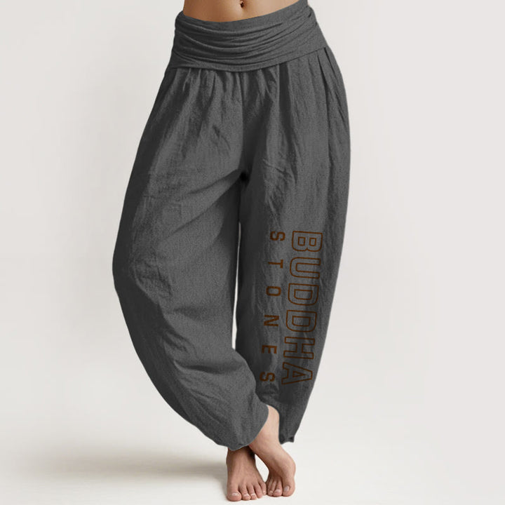 Spodnie haremowe damskie z elastyczną talią i napisem „ Buddha Stones Buddha Stones ” w jednolitym kolorze z czystej bawełny - DimGray - US22, UK/AU26, EU54 (6XL) - image 11