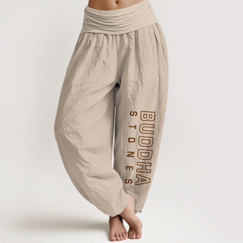 Spodnie haremowe damskie z elastyczną talią i napisem „ Buddha Stones Buddha Stones ” w jednolitym kolorze z czystej bawełny - Dębnik - US22, UK/AU26, EU54 (6XL) - image 0