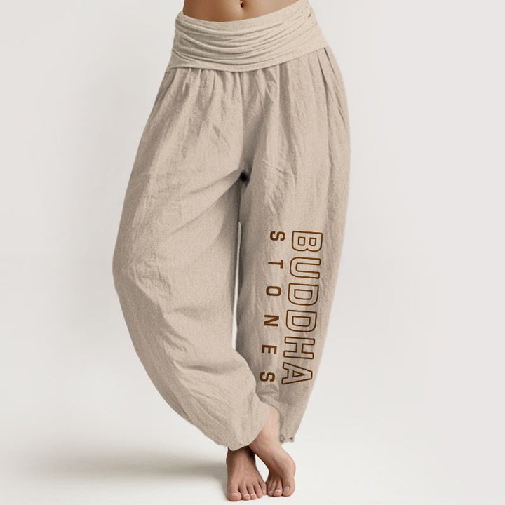 Spodnie haremowe damskie z elastyczną talią i napisem „ Buddha Stones Buddha Stones ” w jednolitym kolorze z czystej bawełny - Dębnik - US22, UK/AU26, EU54 (6XL) - image 0