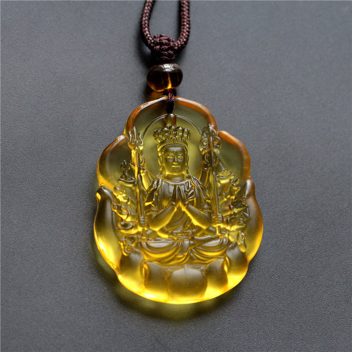 Naszyjnik z Buddha Stones Liuli Crystal z chińskim znakiem zodiaku, ochrona narodzin Buddy - Szczur-Tysiącramienny Awalokiteśwara - image 1