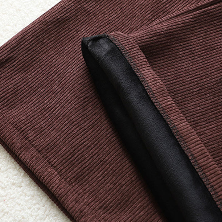 Damskie spodnie z szerokimi nogawkami, z bawełny sztruksowej i kieszeniami, z podszewką z polaru Buddha Stones i wysokim stanem - image 8