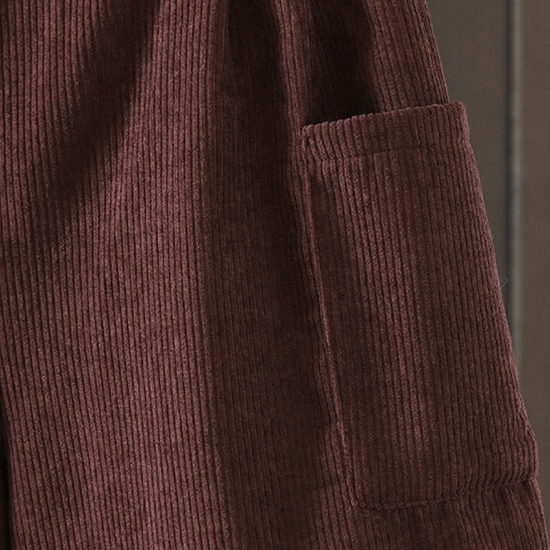 Damskie spodnie z szerokimi nogawkami, z bawełny sztruksowej i kieszeniami, z podszewką z polaru Buddha Stones i wysokim stanem - image 5