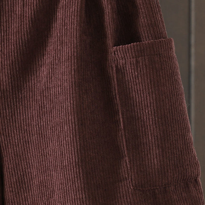 Damskie spodnie z szerokimi nogawkami, z bawełny sztruksowej i kieszeniami, z podszewką z polaru Buddha Stones i wysokim stanem - image 5