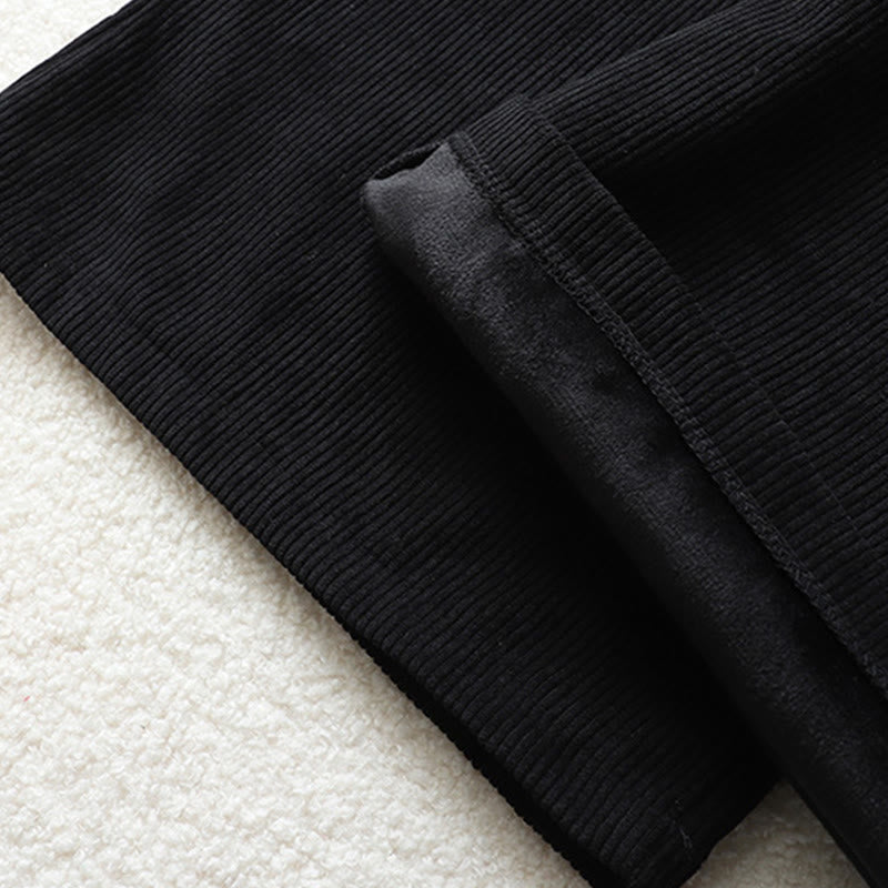 Damskie spodnie z szerokimi nogawkami, z bawełny sztruksowej i kieszeniami, z podszewką z polaru Buddha Stones i wysokim stanem - image 15