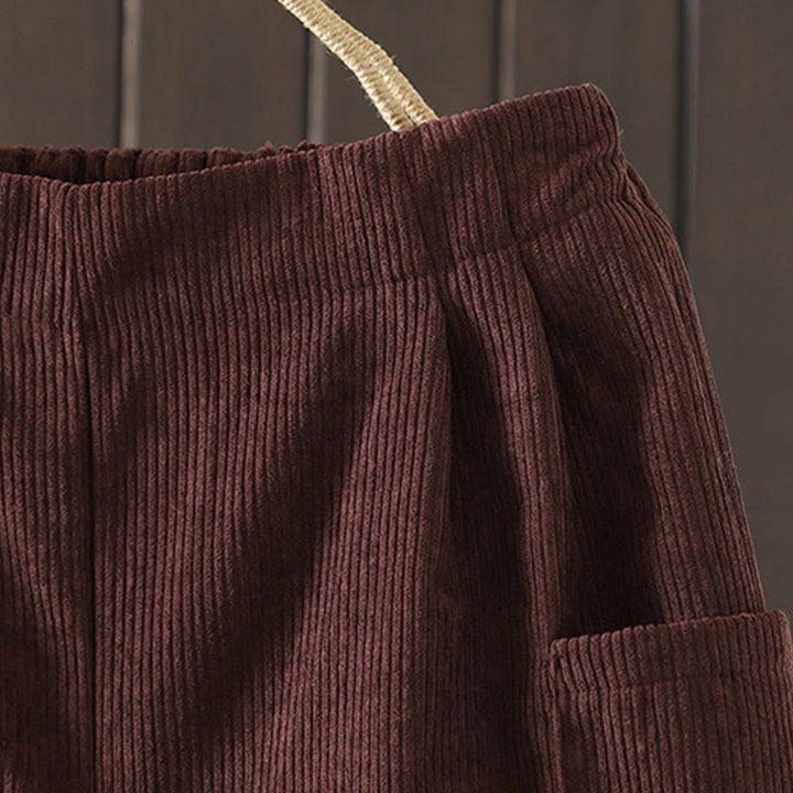 Damskie spodnie z szerokimi nogawkami, z bawełny sztruksowej i kieszeniami, z podszewką z polaru Buddha Stones i wysokim stanem - image 4