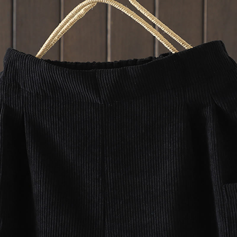 Damskie spodnie z szerokimi nogawkami, z bawełny sztruksowej i kieszeniami, z podszewką z polaru Buddha Stones i wysokim stanem - image 11