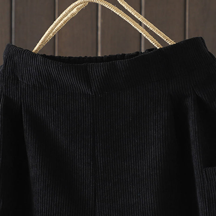 Damskie spodnie z szerokimi nogawkami, z bawełny sztruksowej i kieszeniami, z podszewką z polaru Buddha Stones i wysokim stanem - image 11