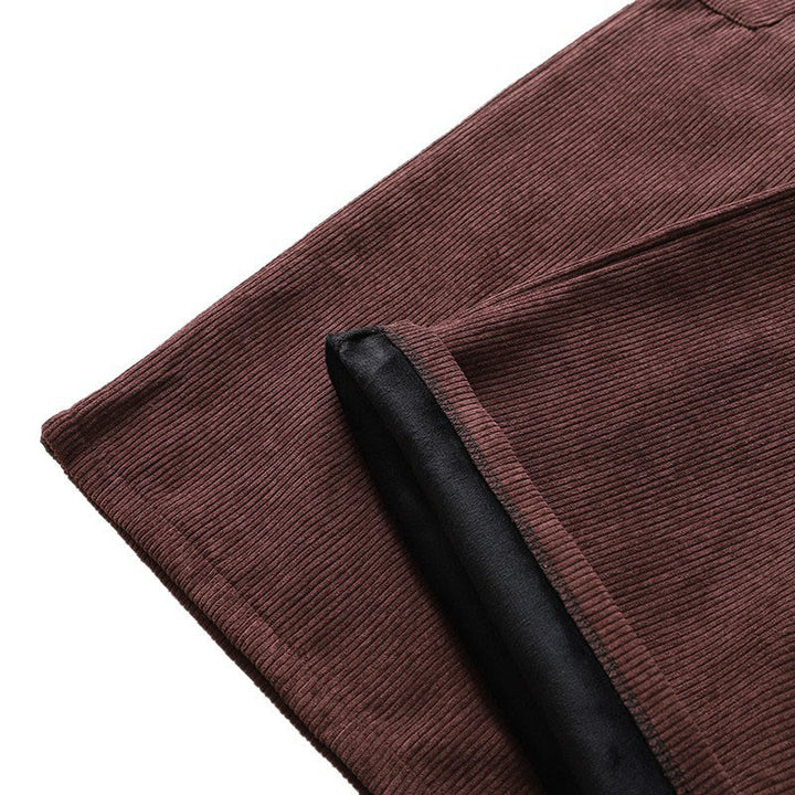 Damskie spodnie z szerokimi nogawkami, z bawełny sztruksowej i kieszeniami, z podszewką z polaru Buddha Stones i wysokim stanem - image 9