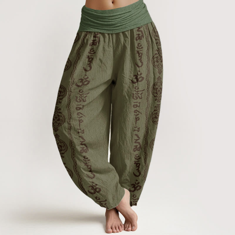 Buddha Stones Czysta bawełna Mandala Om Mani Padme Hum Damskie spodnie haremowe z elastyczną talią - DarkOliveGreen - US22, UK/AU26, EU54 (6XL) - image 5