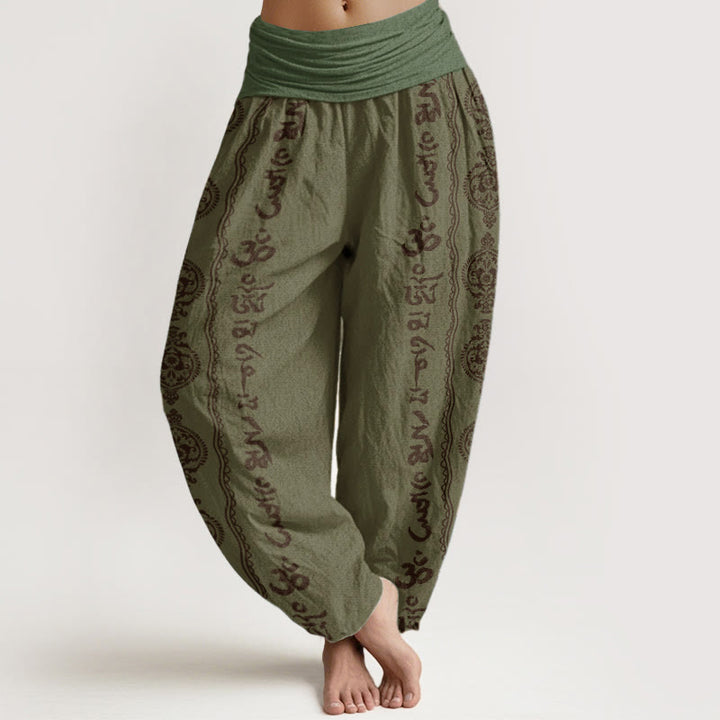Buddha Stones Czysta bawełna Mandala Om Mani Padme Hum Damskie spodnie haremowe z elastyczną talią - DarkOliveGreen - US22, UK/AU26, EU54 (6XL) - image 5