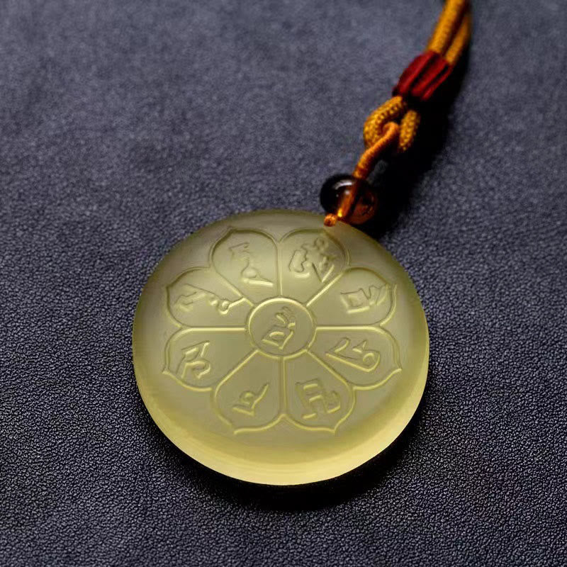 Naszyjnik z ośmiopłatkowym wisiorkiem w kształcie kryształu Liuli z Buddha Stones, mantrą Bogactwa i obfitości - image 3