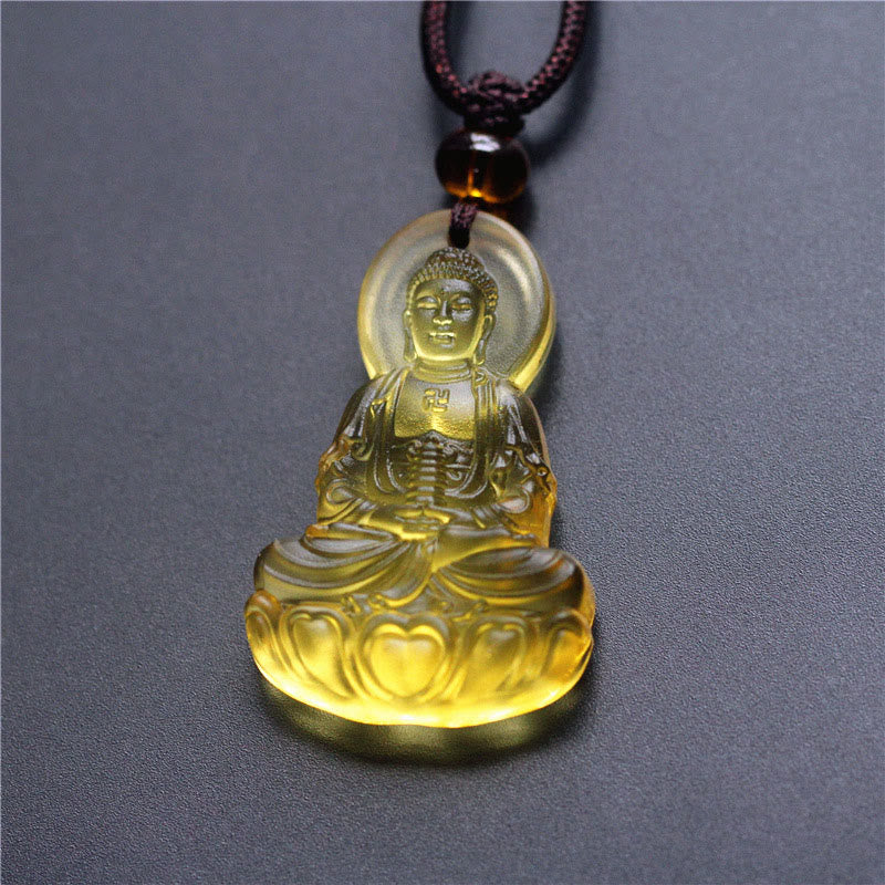 Naszyjnik z Buddha Stones Liuli Crystal Medicine Buddha Serenity - Budda Medycyny-Żółty - image 3