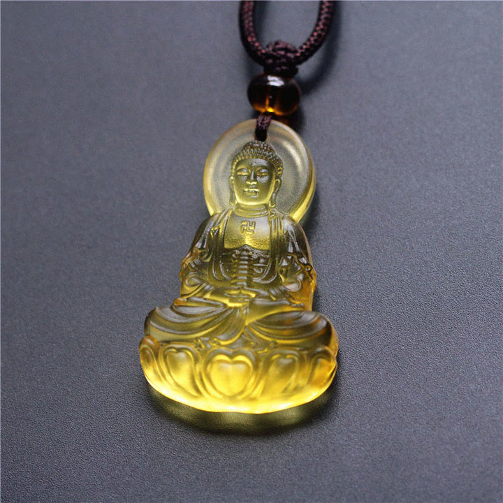 Naszyjnik z Buddha Stones Liuli Crystal Medicine Buddha Serenity - Budda Medycyny-Żółty - image 3
