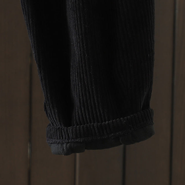 Buddha Stones zimowe spodnie haremowe z gładkiego sztruksu bawełnianego z wysokim stanem i podszewką z polaru z kieszeniami - image 16