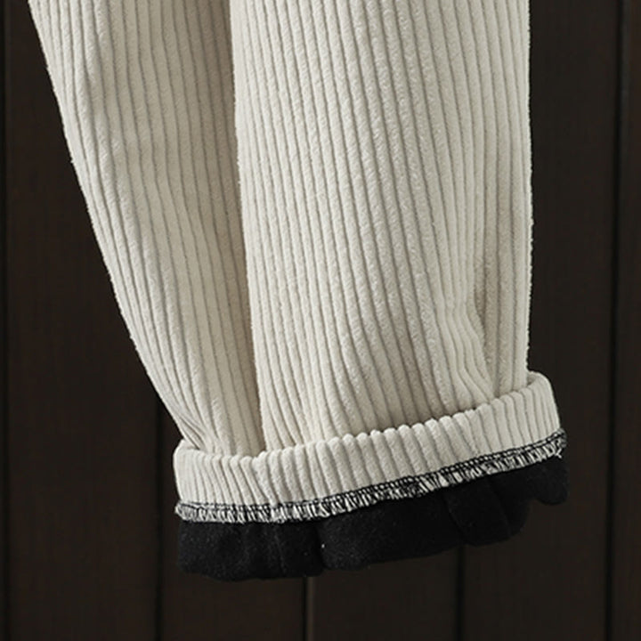 Buddha Stones zimowe spodnie haremowe z gładkiego sztruksu bawełnianego z wysokim stanem i podszewką z polaru z kieszeniami - image 9