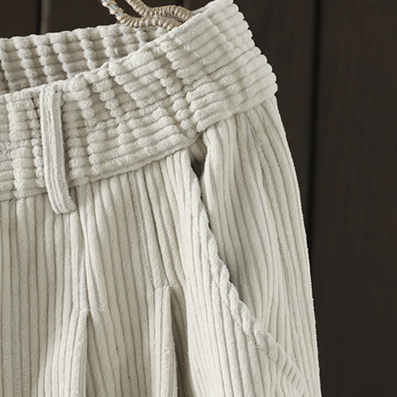 Buddha Stones zimowe spodnie haremowe z gładkiego sztruksu bawełnianego z wysokim stanem i podszewką z polaru z kieszeniami - image 4