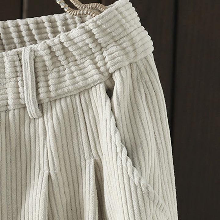 Buddha Stones zimowe spodnie haremowe z gładkiego sztruksu bawełnianego z wysokim stanem i podszewką z polaru z kieszeniami - image 4