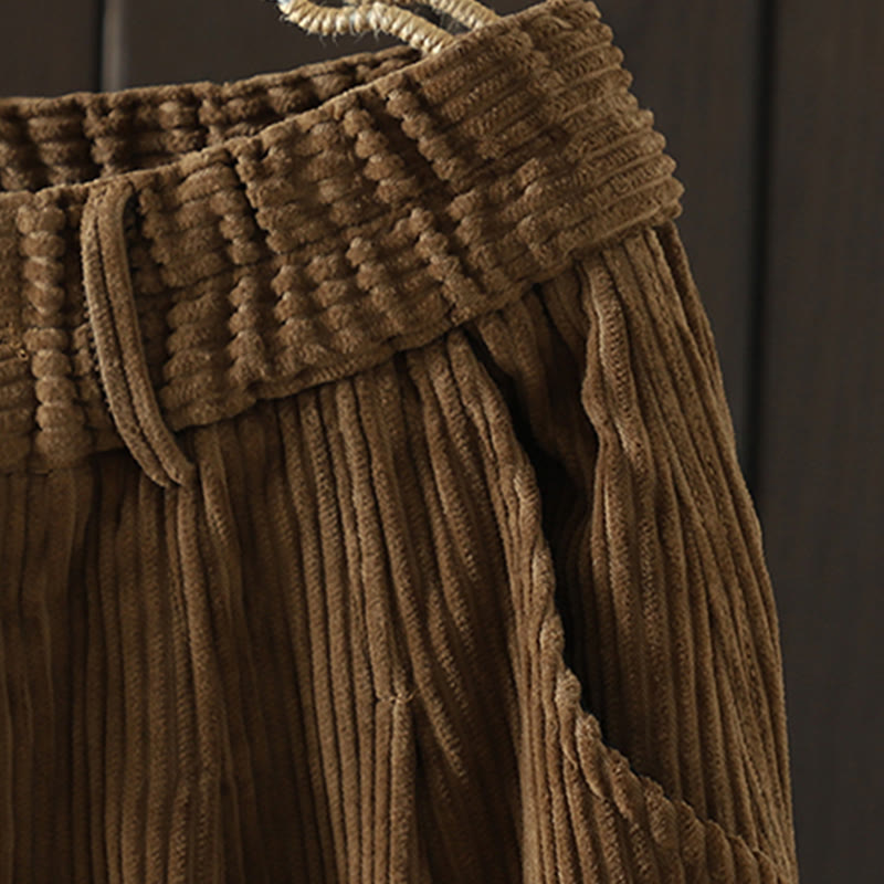 Buddha Stones zimowe spodnie haremowe z gładkiego sztruksu bawełnianego z wysokim stanem i podszewką z polaru z kieszeniami - image 20