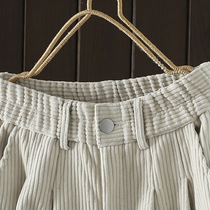 Buddha Stones zimowe spodnie haremowe z gładkiego sztruksu bawełnianego z wysokim stanem i podszewką z polaru z kieszeniami - image 3