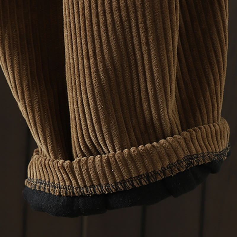 Buddha Stones zimowe spodnie haremowe z gładkiego sztruksu bawełnianego z wysokim stanem i podszewką z polaru z kieszeniami - image 22