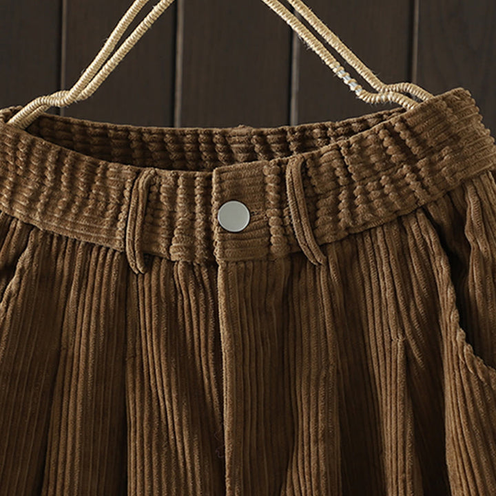 Buddha Stones zimowe spodnie haremowe z gładkiego sztruksu bawełnianego z wysokim stanem i podszewką z polaru z kieszeniami - image 19