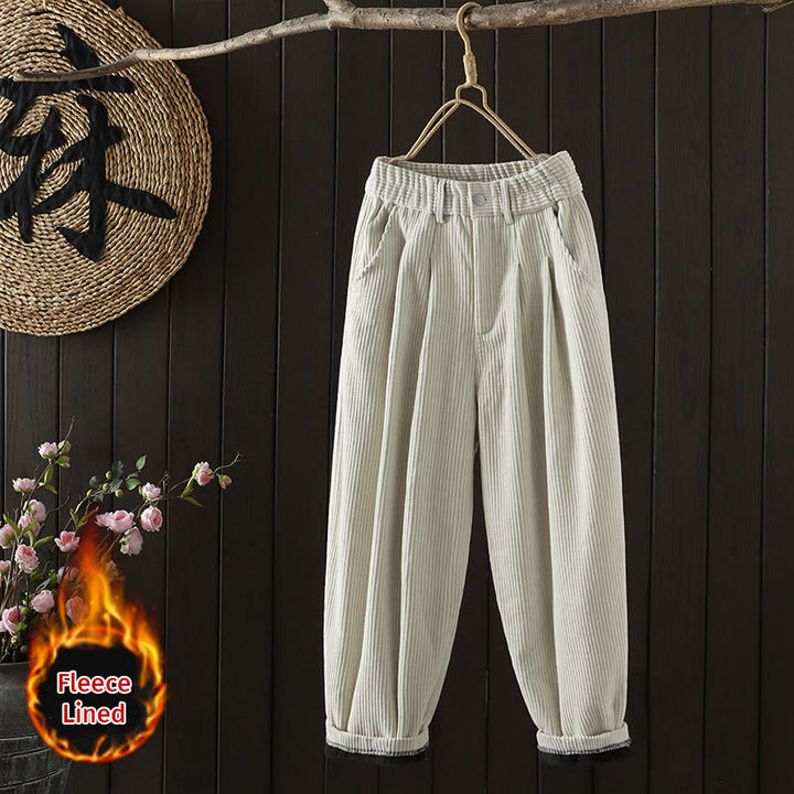 Buddha Stones zimowe spodnie haremowe z gładkiego sztruksu bawełnianego z wysokim stanem i podszewką z polaru z kieszeniami - Bielizna - US8-10，UK/AU12-14，EU40-42 (2XL) - image 0