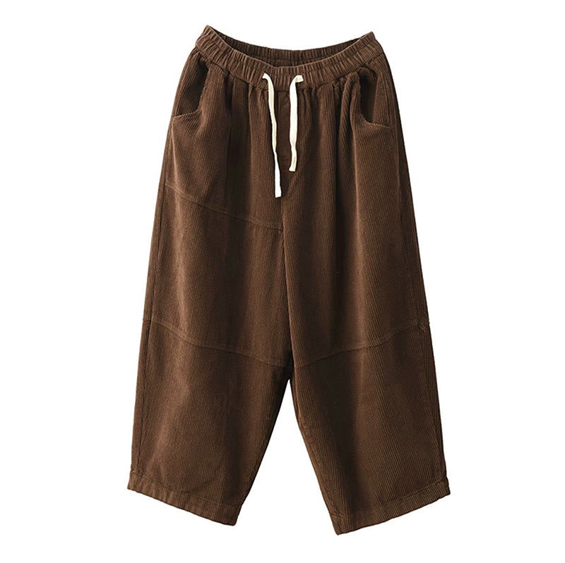 Damskie spodnie z bawełny sztruksowej z nadrukiem Buddha Stones , ściągaczem i termicznym polarem, z kieszeniami - image 1